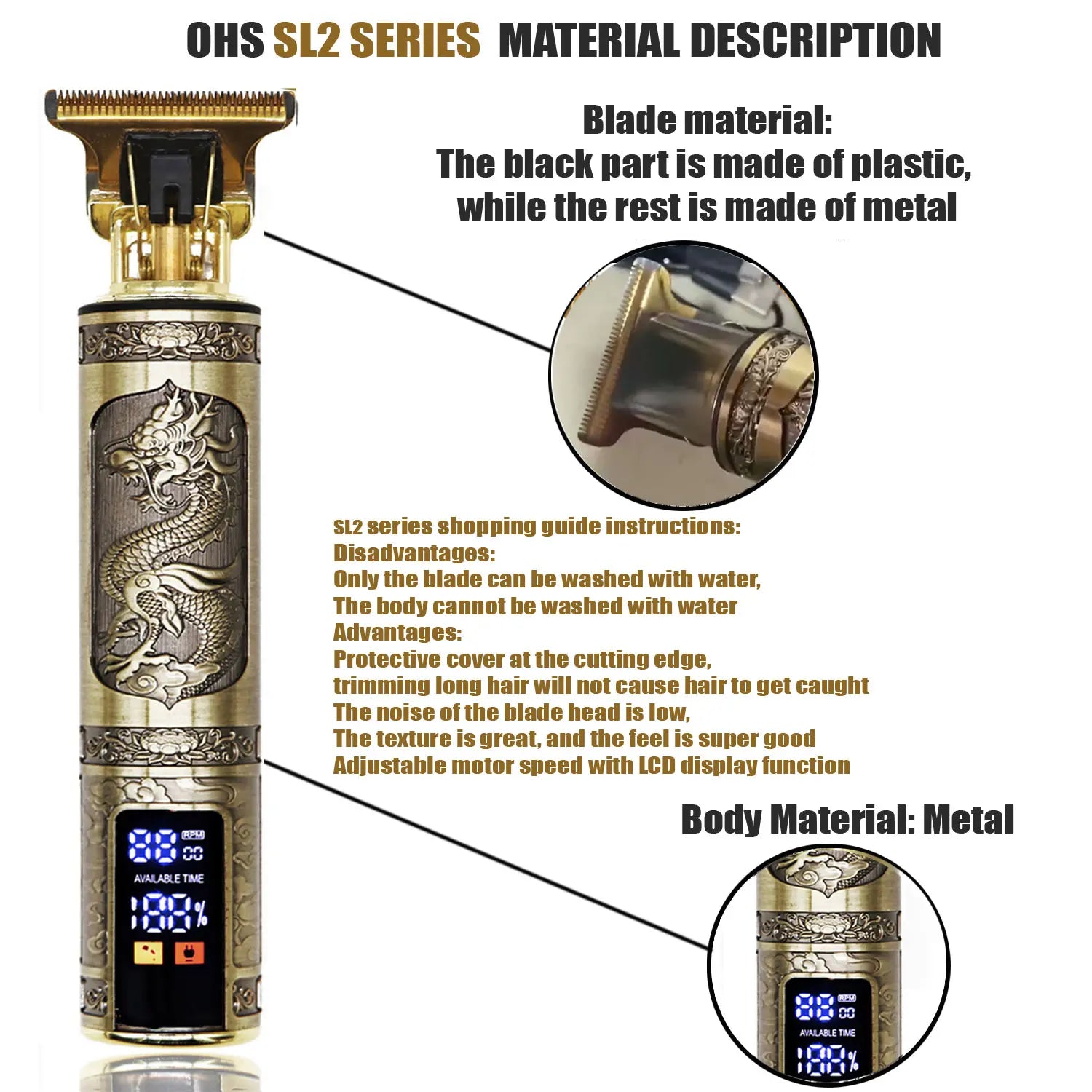 Maquina de Afeitar Hombre Eléctrica con LED Cortapelos Recortar Barba Sin Cable